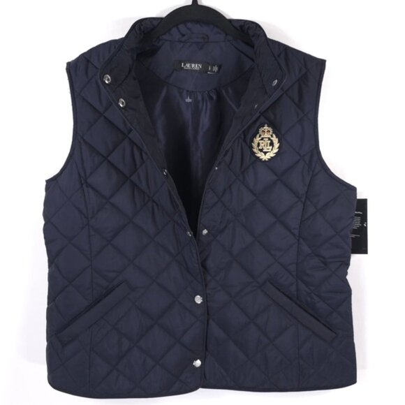 NWT LAUREN RALPH LAUREN Women’s Crest-Patch Diamond Quilted Vest Dark Navy LARGE - Picture 3 of 14